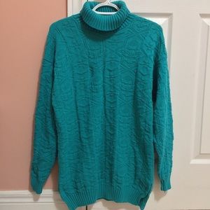 Teal Turtleneck with Flower Patterns